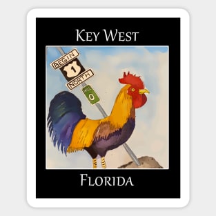 Rooster and Mile marker 0 famous in Key West, Florida Sticker